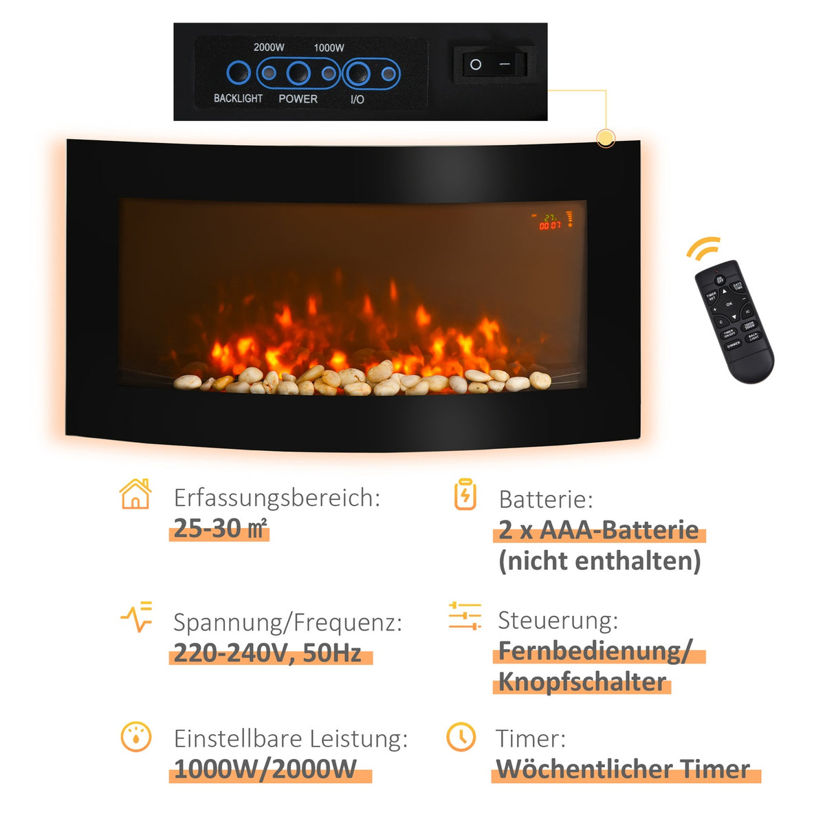 Electric fireplace fireplace electric wall fireplace 89.2 x 13.5 x 48cm modern design for a cozy atmosphere