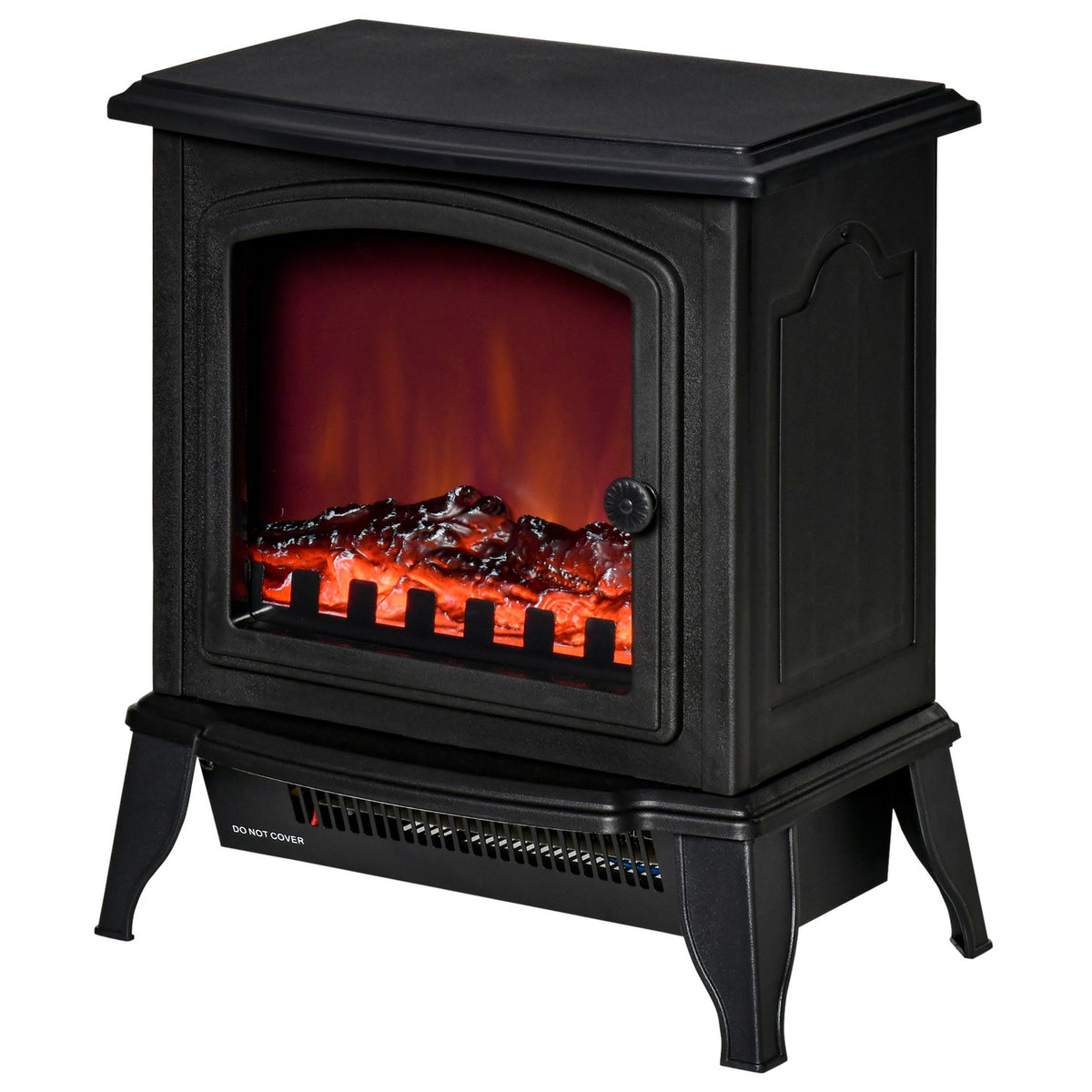 Electric fireplace, freestanding fireplace with LED flame effect, 2000W fireplace with overheating protection for living room, bedroom, metal, black