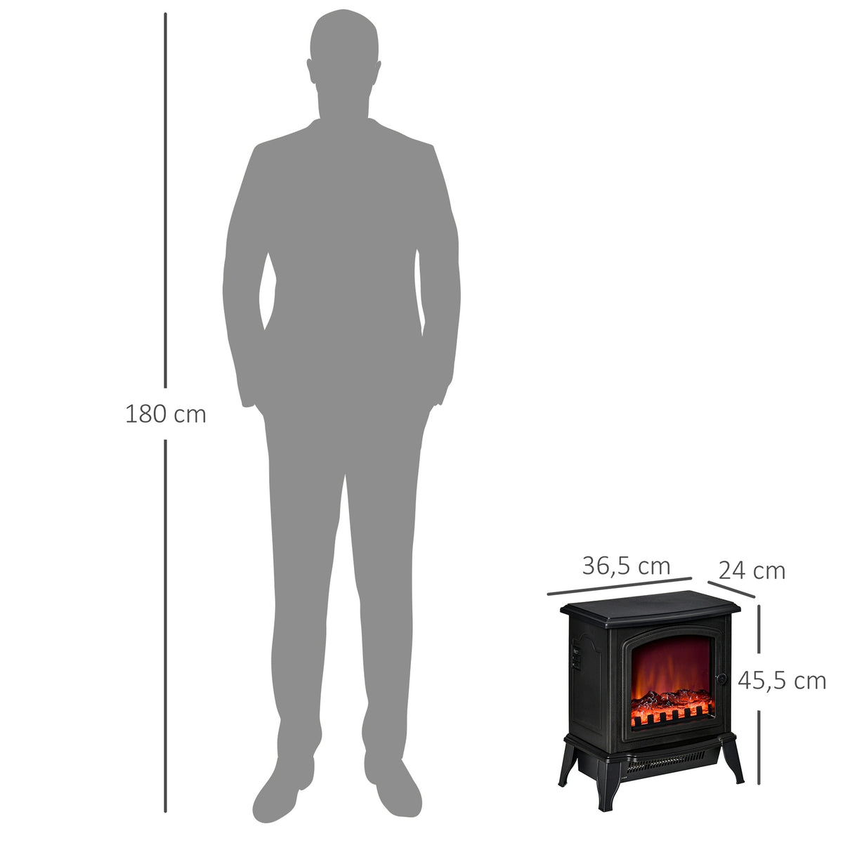 Electric fireplace, freestanding fireplace with LED flame effect, 2000W fireplace with overheating protection for living room, bedroom, metal, black