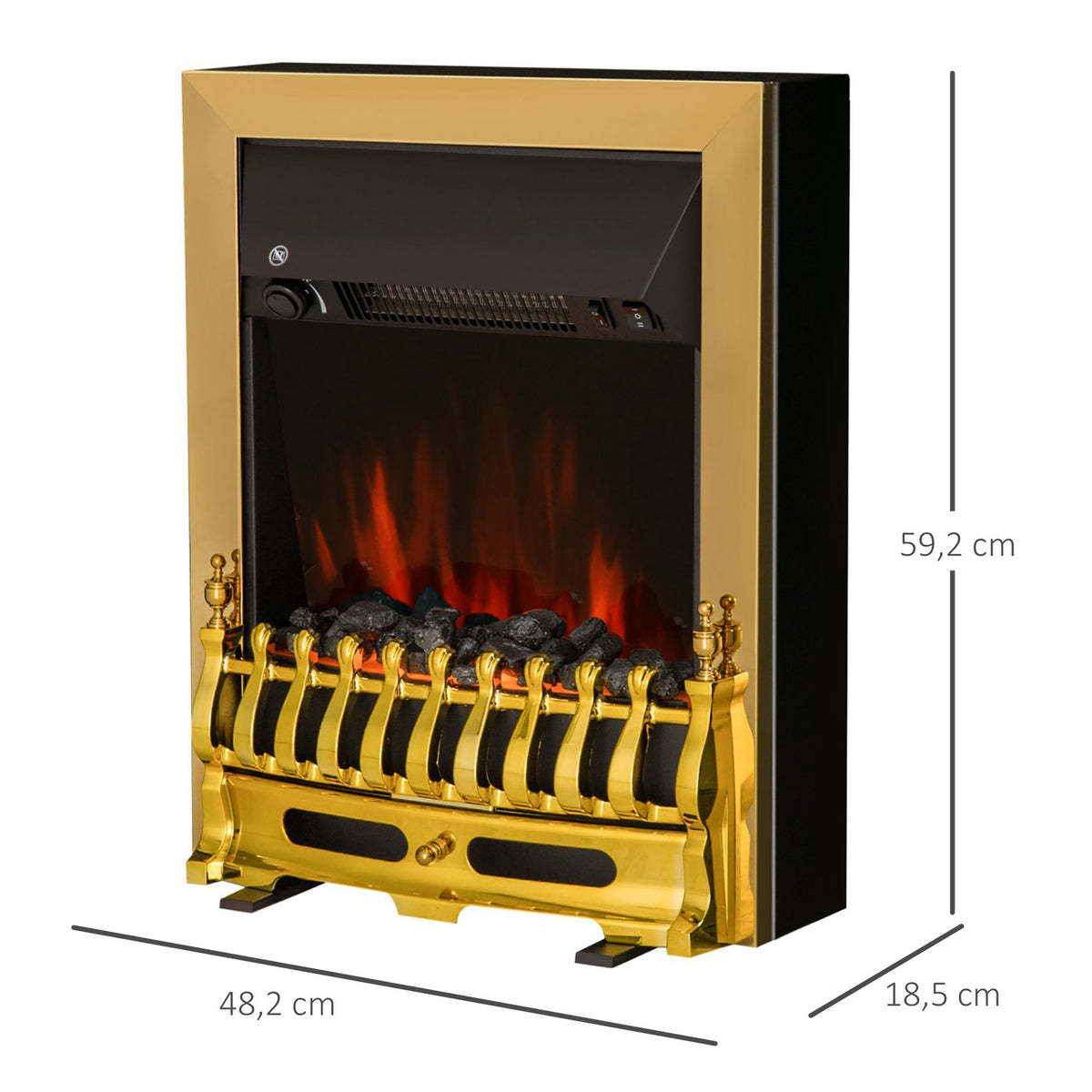 Electric fireplace freestanding fireplace with flame effect 1000/2000W 48.2 x 18.5 x 59.2 cm in gold for cozy evenings