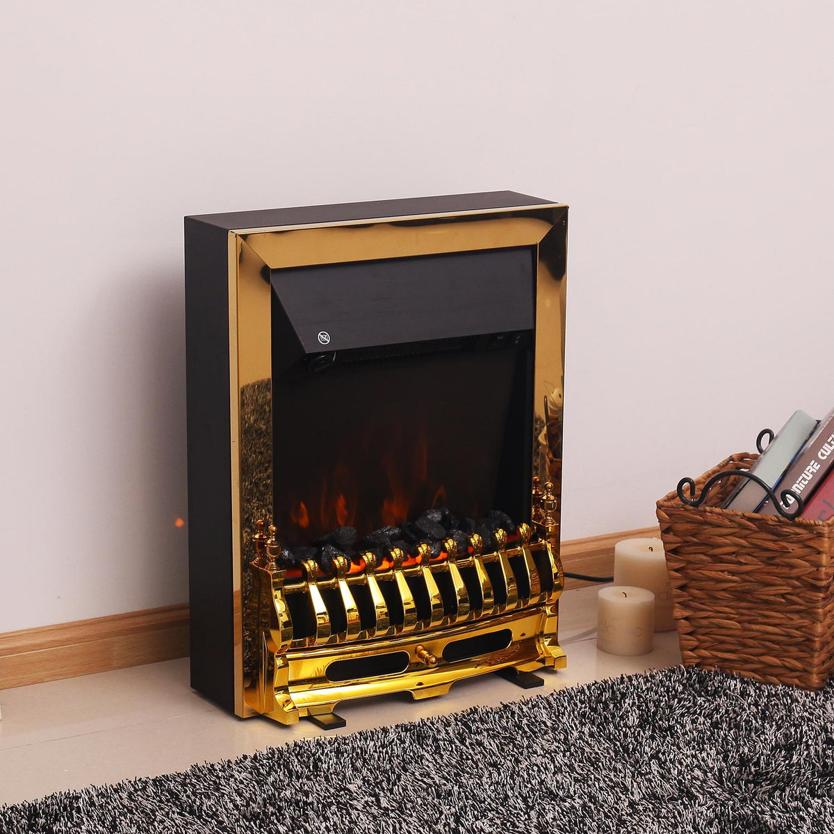 Electric fireplace freestanding fireplace with flame effect 1000/2000W 48.2 x 18.5 x 59.2 cm in gold for cozy evenings