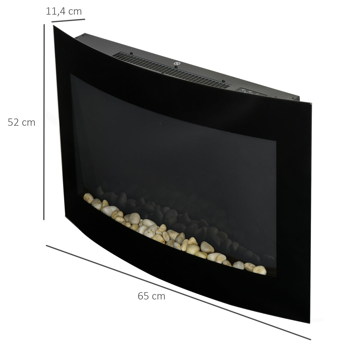 Electric fireplace stove electric with 2 power levels 900/1800 W LED 65 x 11.4 x 52 cm stainless steel black for cozy warmth