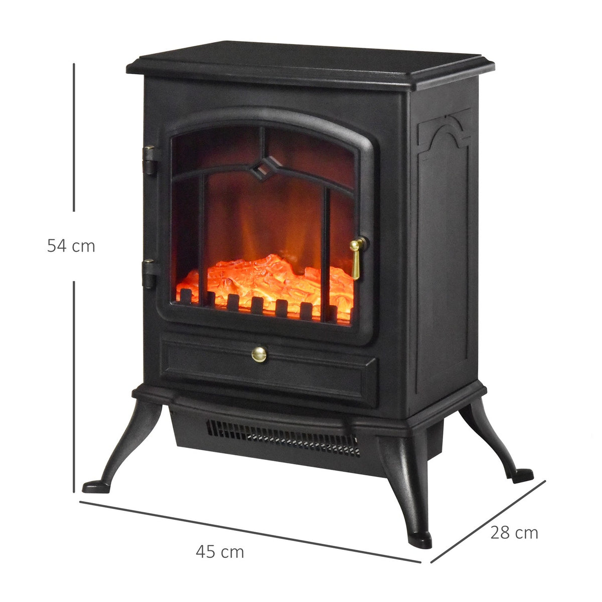 Electric fireplace stove with flame effect 1000/2000W, overheating protection, black, 45x28x54 cm, for a cozy atmosphere