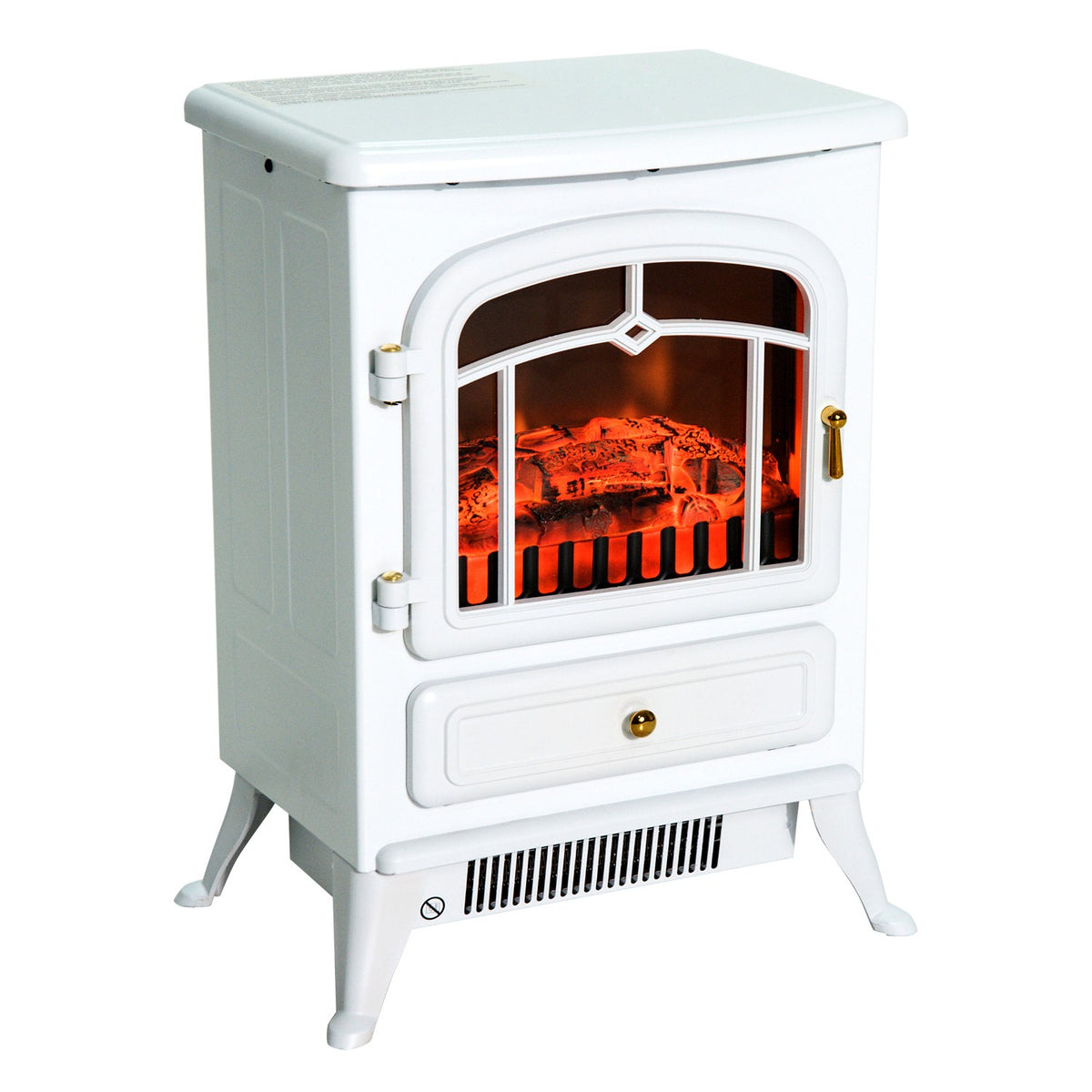 Electric fireplace stove with flame effect 950/1850W overheating protection white 41.5x28x54.8cm for cozy evenings