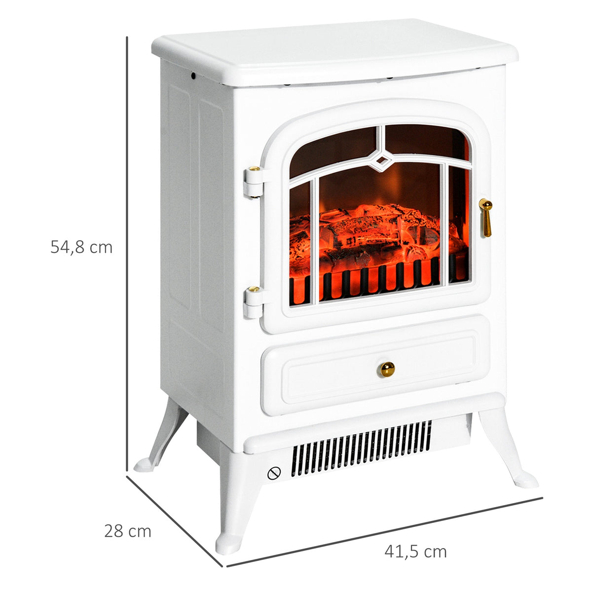 Electric fireplace stove with flame effect 950/1850W overheating protection white 41.5x28x54.8cm for cozy evenings