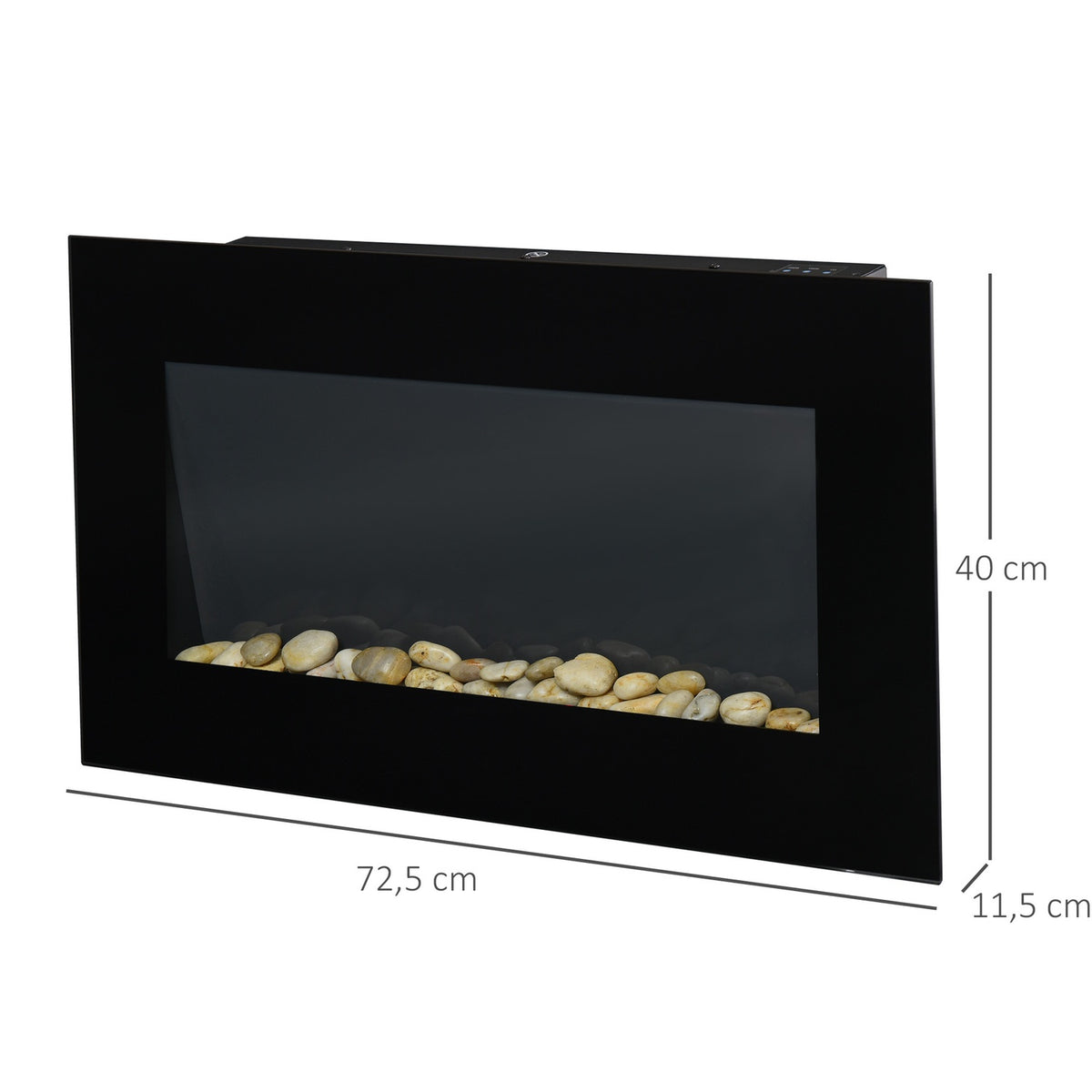 Electric fireplace with LED flame effect, 1000/2000W wall fireplace in 7 colors, electric fireplace with remote control, wall mounting, black