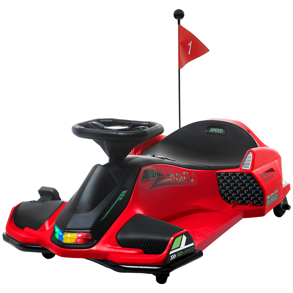 Electric go-kart for children, rubber wheels, 3-8 km/h, with lights and music function, red