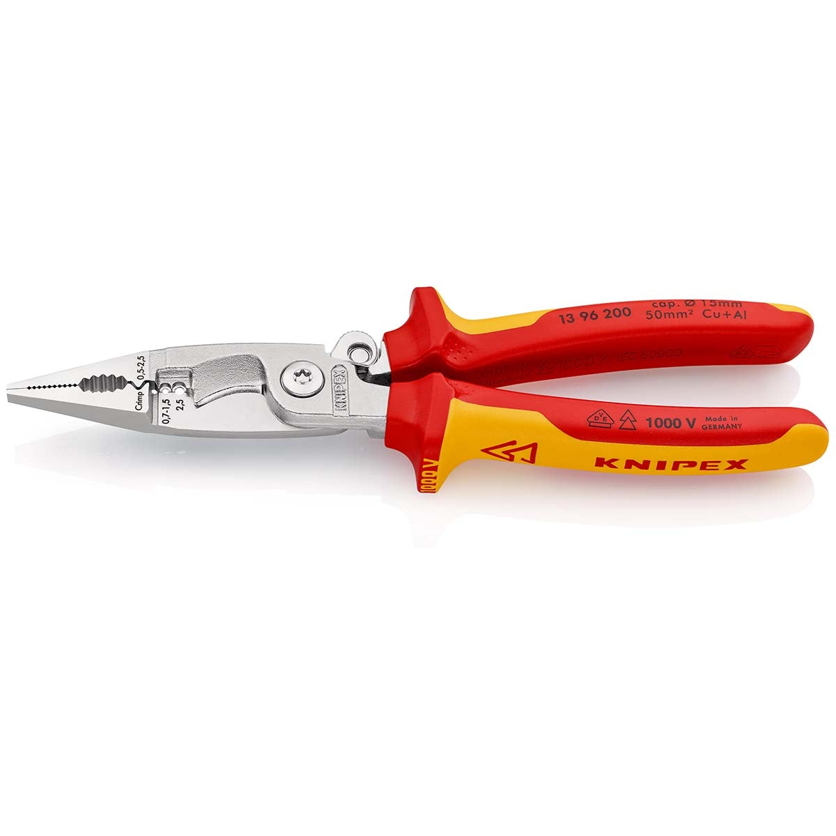 Electricians Pliers with Cable Cutter VDE:0.7...1.5 mm² 200 mm