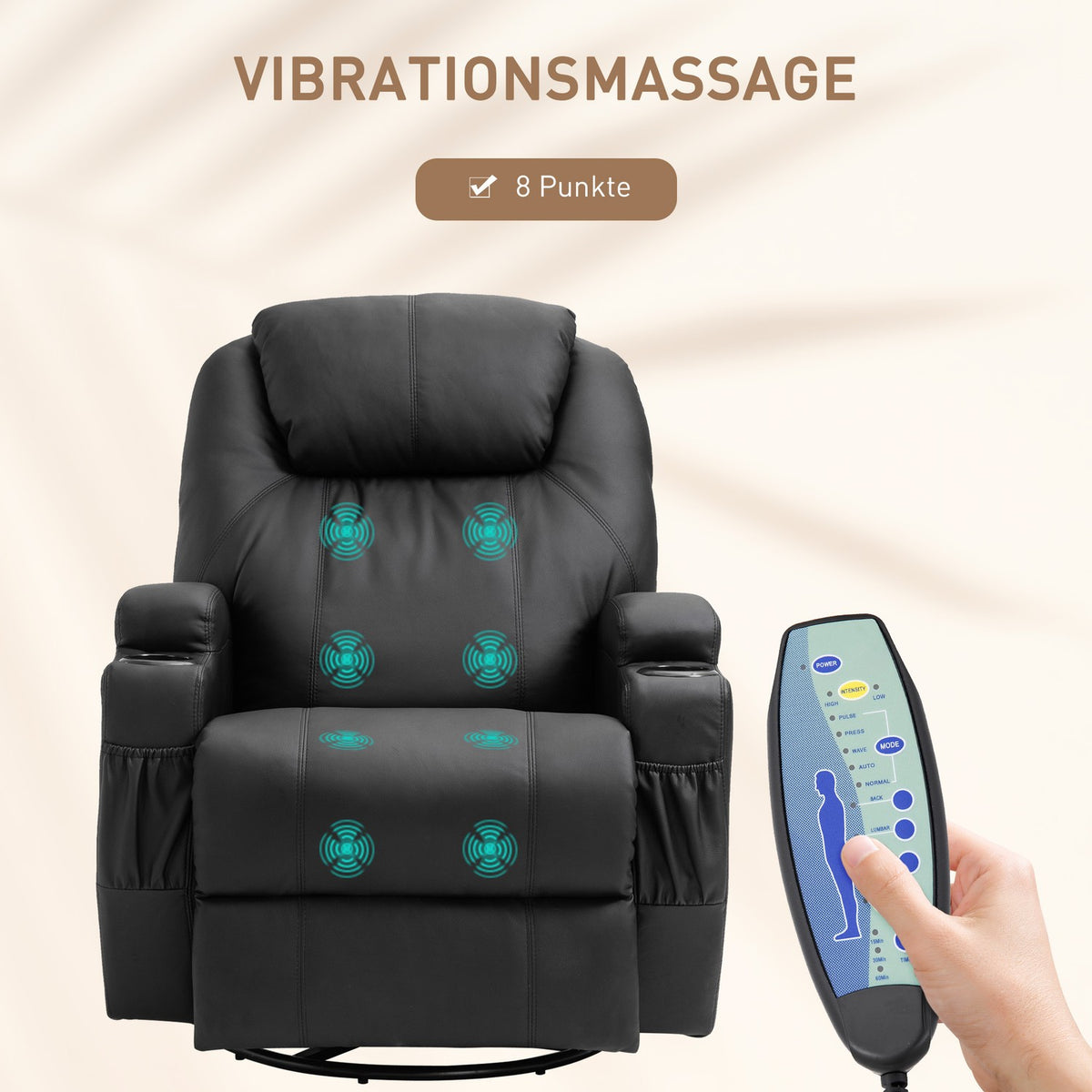 Electric massage chair, 165° tiltable, 5 massage modes, footrest, remote control, TV chair, faux leather, black, 84x92x109cm