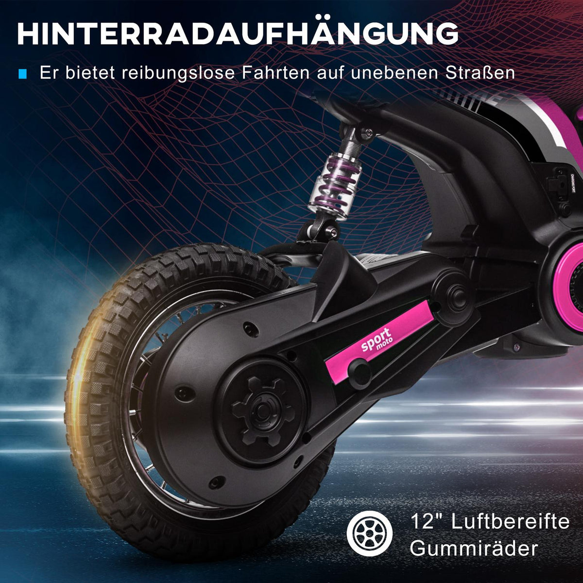 Electric motorcycle for children, 24V children's motorcycle with horn, light, with twist-grip throttle, 8-16 km/h, 8-12 years, pink