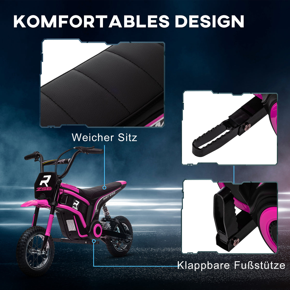 Electric motorcycle for children, 24V children's motorcycle with horn, light, with twist-grip throttle, 8-16 km/h, 8-12 years, pink