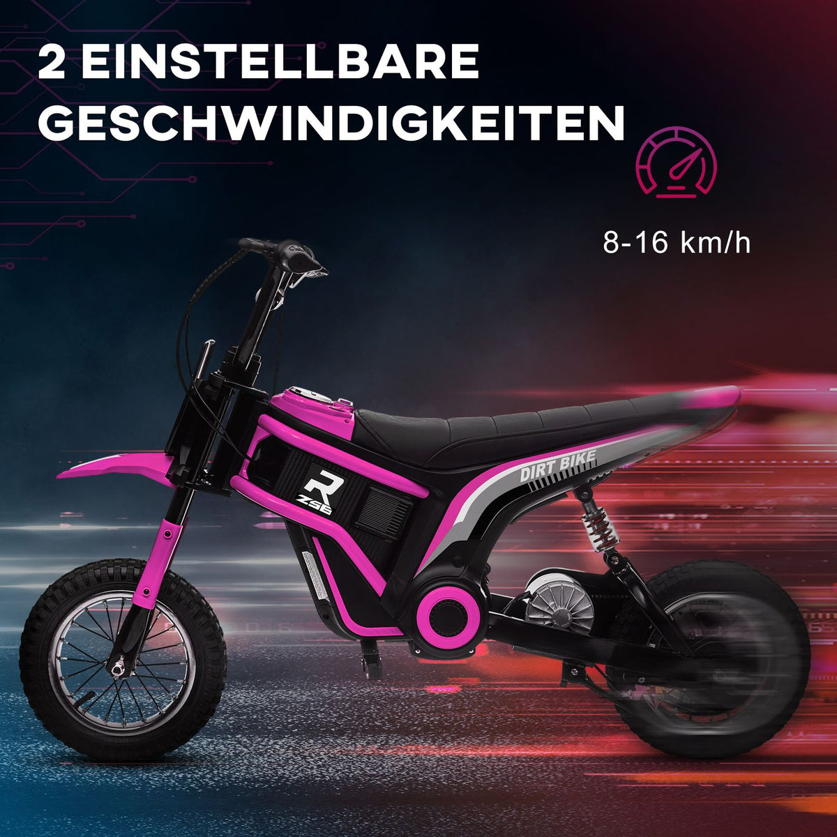 Electric motorcycle for children, 24V children's motorcycle with horn, light, with twist-grip throttle, 8-16 km/h, 8-12 years, pink