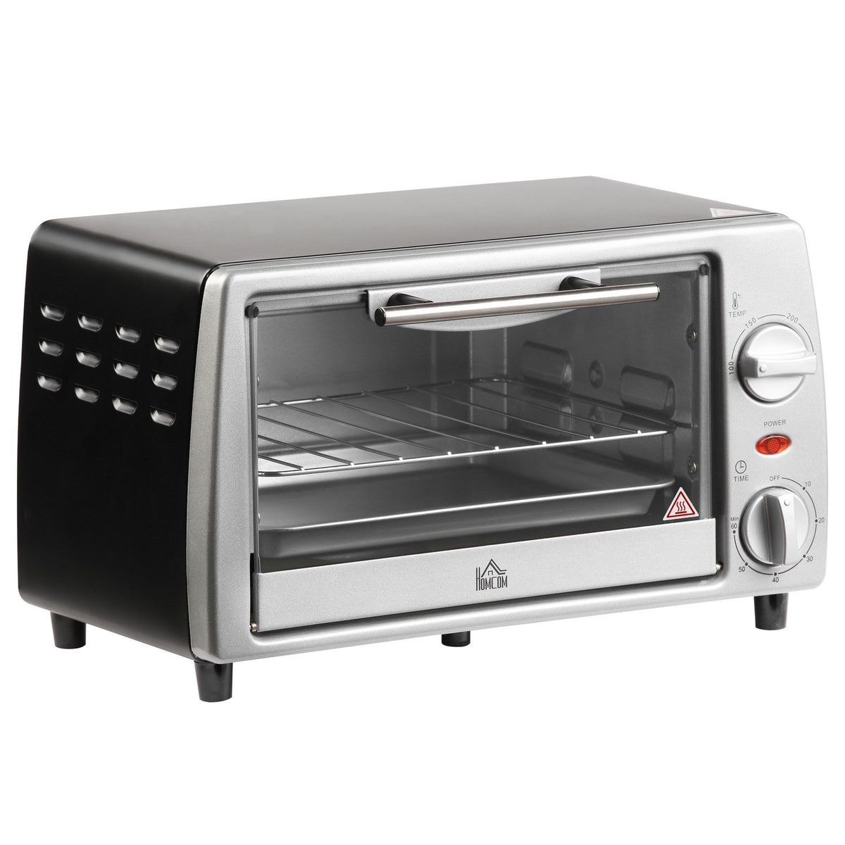 Electric oven 10L adjustable temperature and timer, grill and pan included, 750W, 36.5x26x22cm, silver black