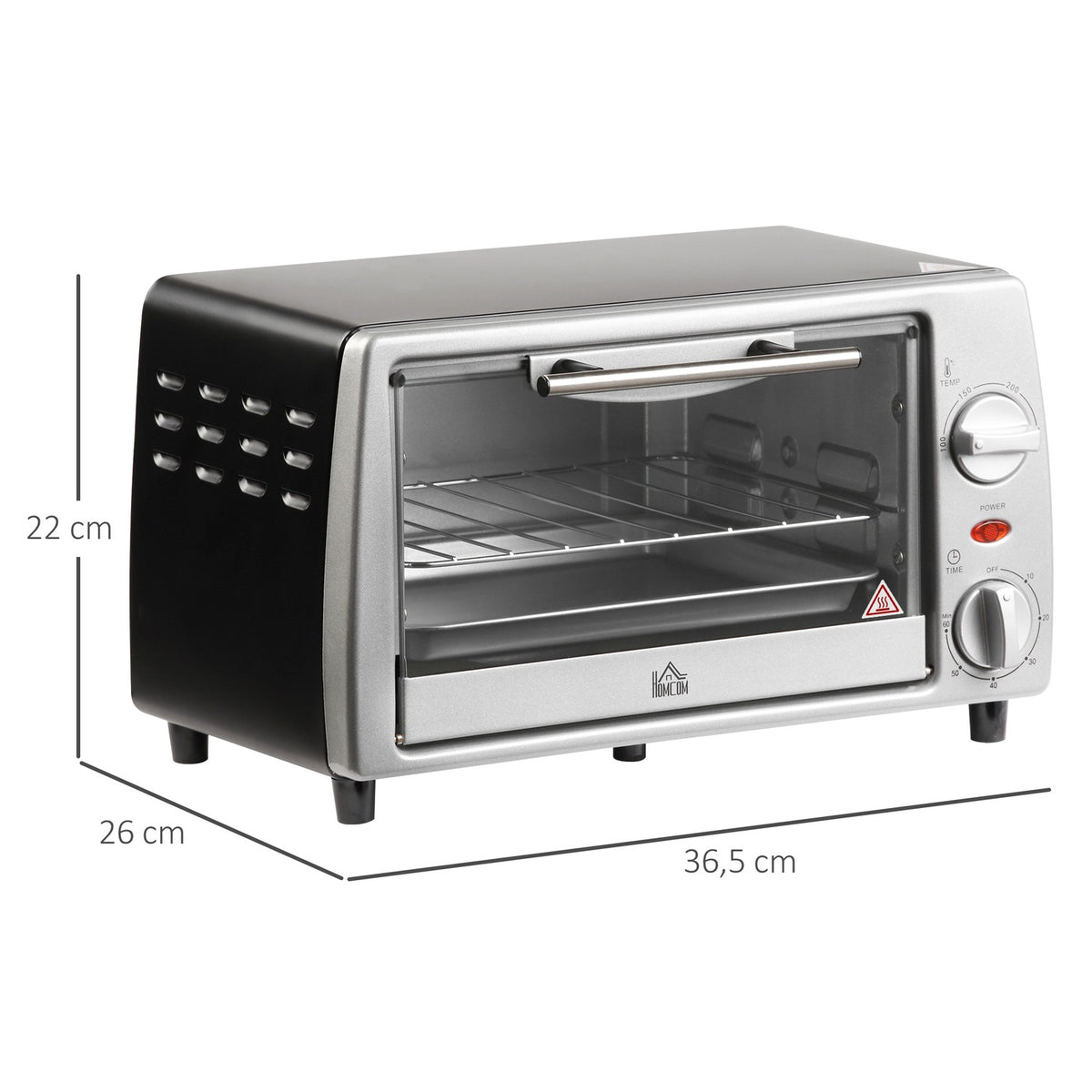 Electric oven 10L adjustable temperature and timer, grill and pan included, 750W, 36.5x26x22cm, silver black