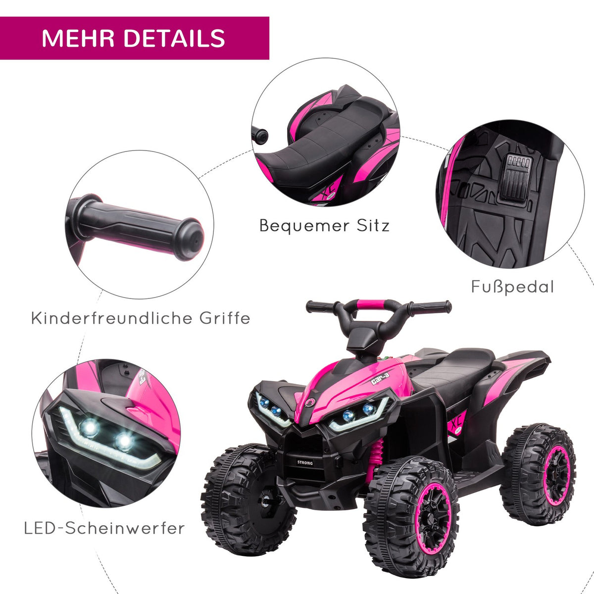 Electric quad, children's quad with USB port, children's motorcycle with MP3 music player, headlight, children's vehicle for children 3-5 years
