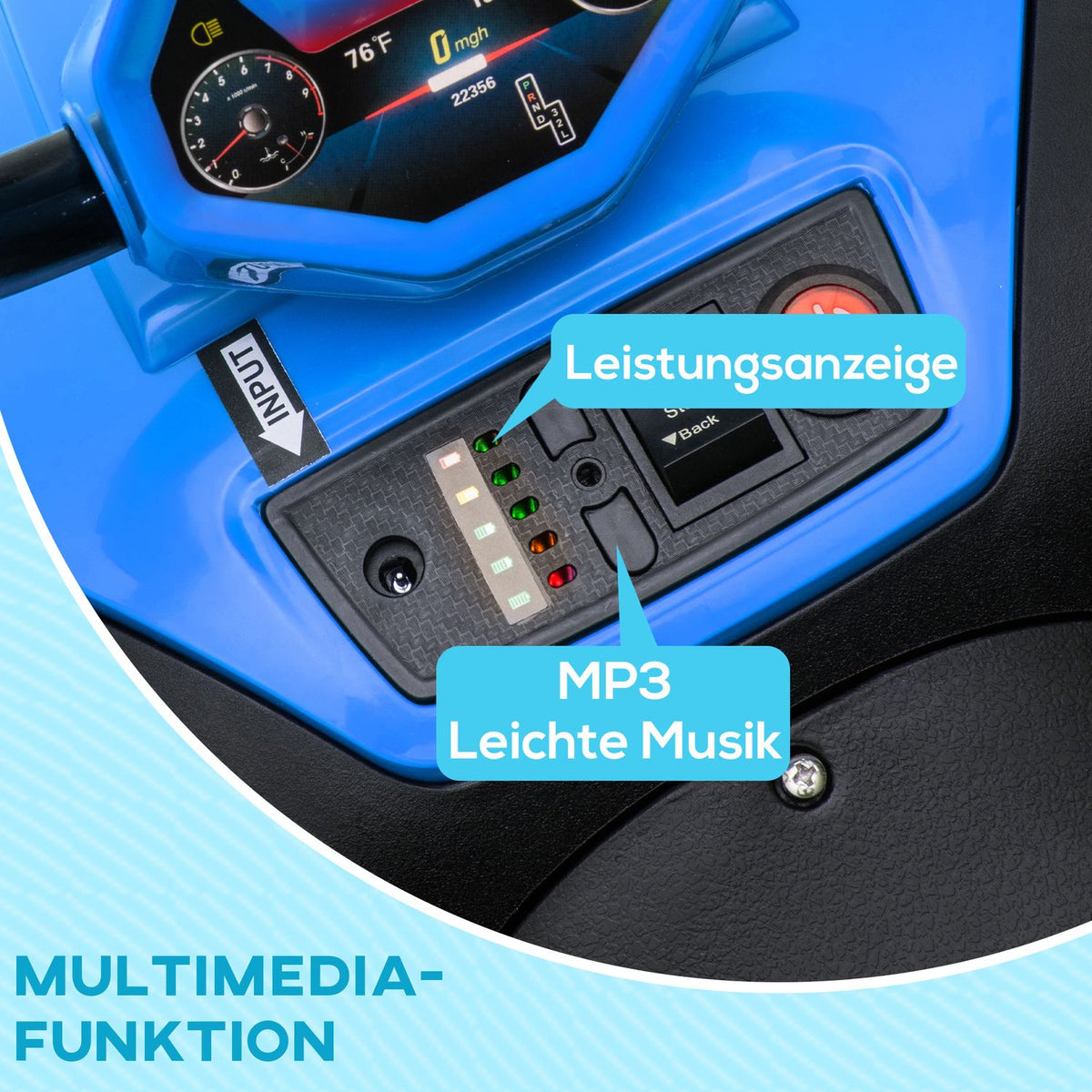 Electric quad for children 12V children's quad with 4-wheel suspension, MP3 music player, children's vehicle with headlight, forward and reverse gear, for 3-5 years children, 5 km/h, metal, blue