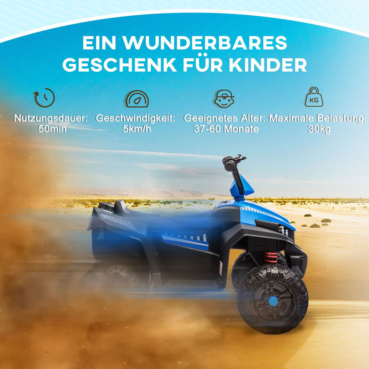 Electric quad for children 12V children's quad with 4-wheel suspension, MP3 music player, children's vehicle with headlight, forward and reverse gear, for 3-5 years children, 5 km/h, metal, blue