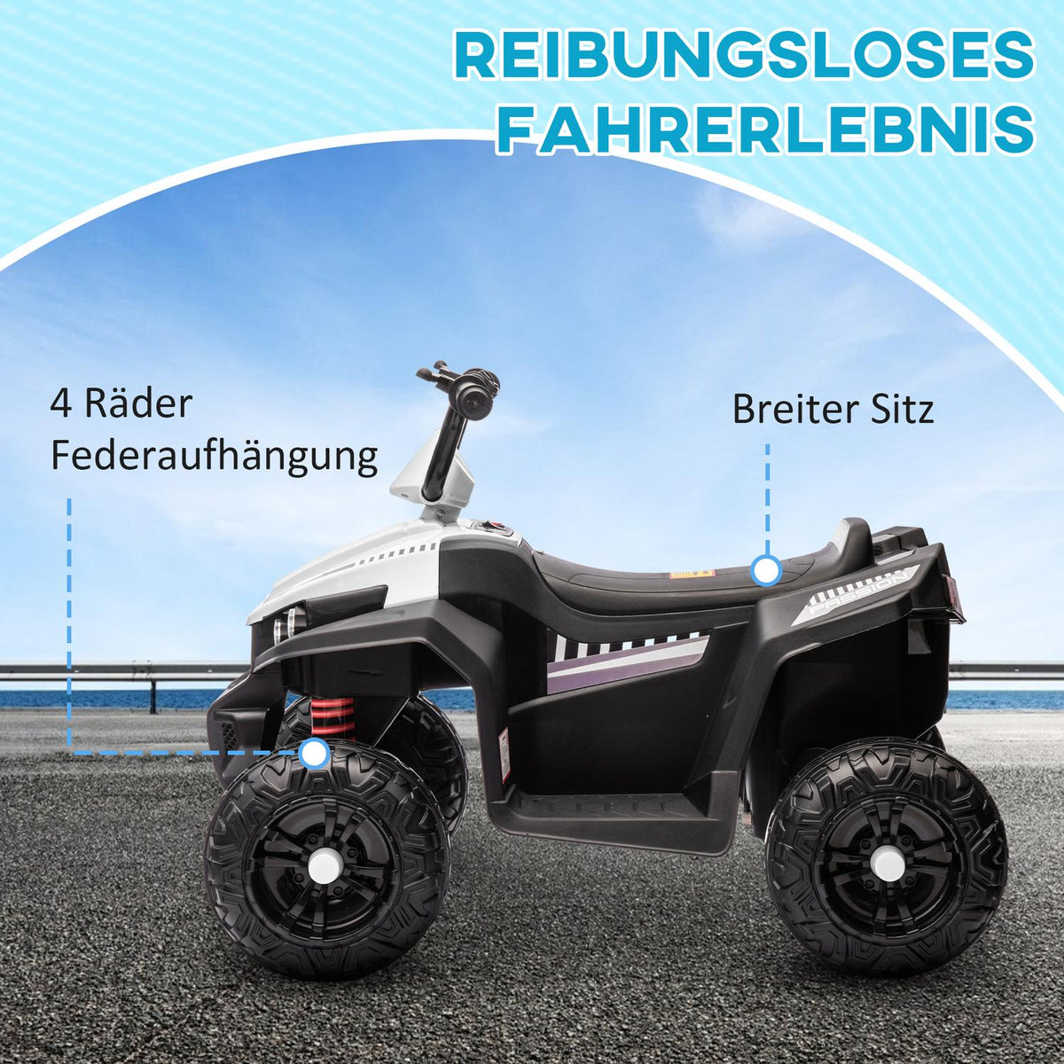 Electric quad for children 12V children's quad with 4-wheel suspension, MP3 music player, children's vehicle with headlight, forward and reverse gear, for 3-5 years children, 5 km/h, metal, white