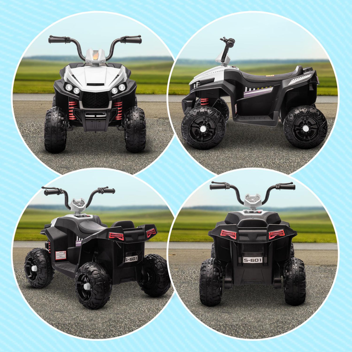 Electric quad for children 12V children's quad with 4-wheel suspension, MP3 music player, children's vehicle with headlight, forward and reverse gear, for 3-5 years children, 5 km/h, metal, white