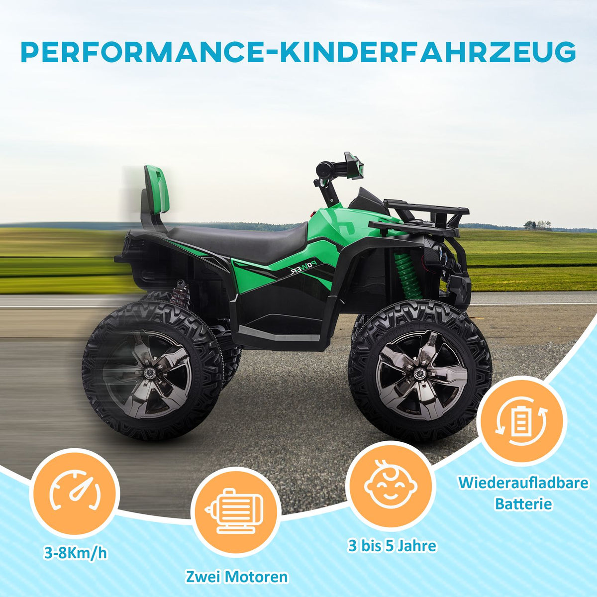 Electric quad for children, children's quad with forward, reverse function, MP3 music player, children's vehicle with headlight