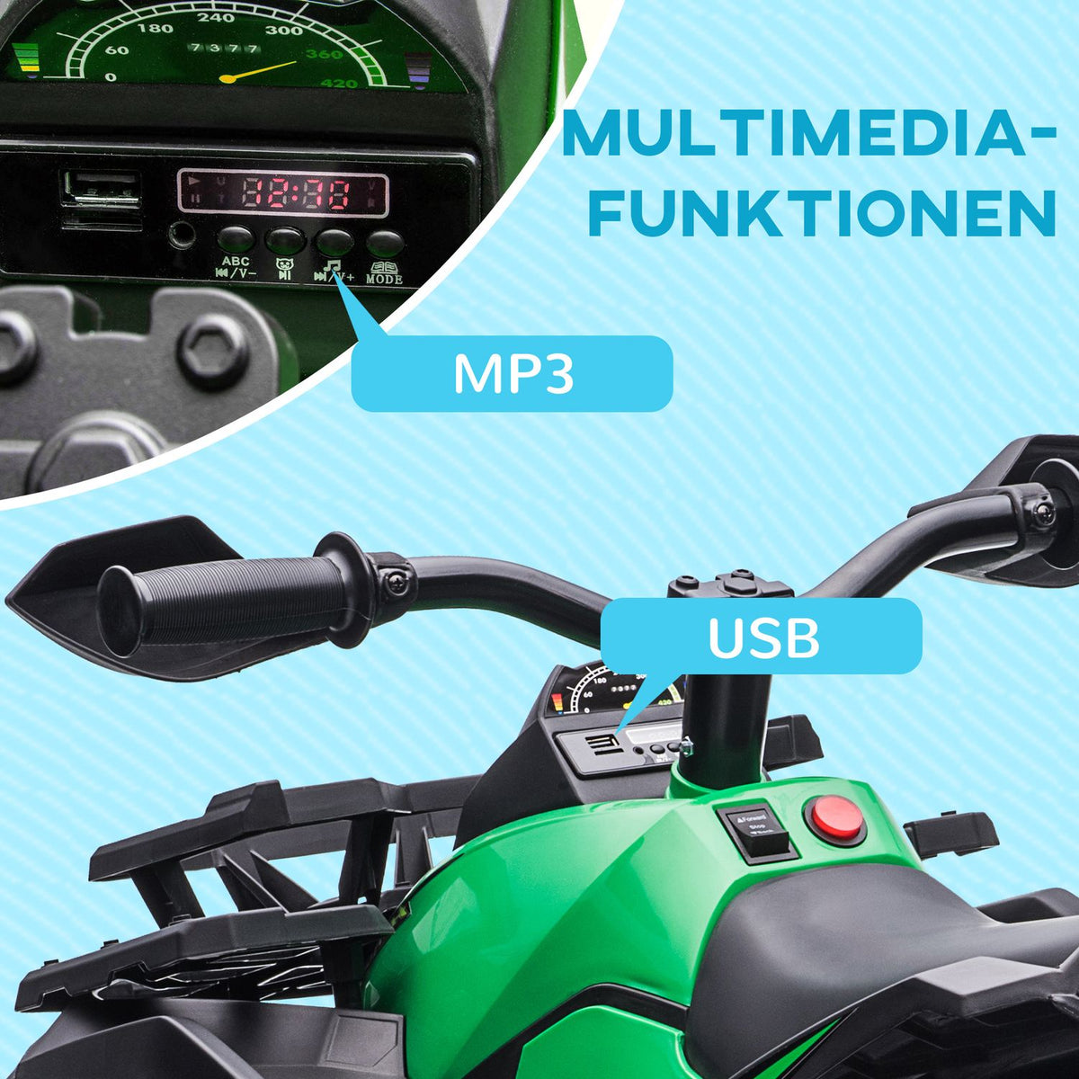 Electric quad for children, children's quad with forward, reverse function, MP3 music player, children's vehicle with headlight