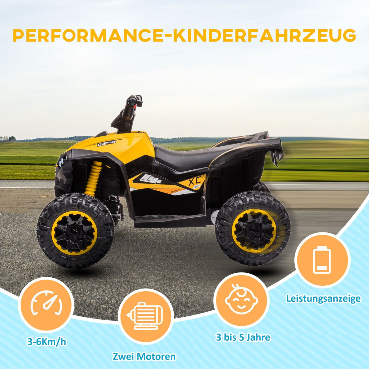 Electric quad for children, children's quad with forward, reverse function, USB port, MP3 music player, children's vehicle with 2 motors