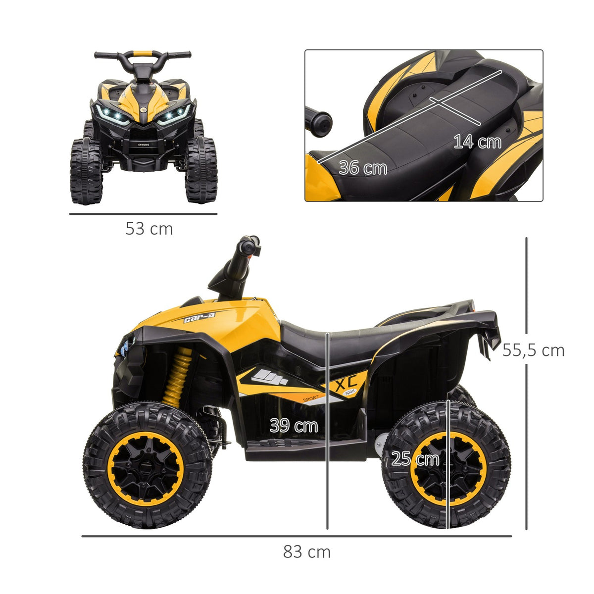 Electric quad for children, children's quad with forward, reverse function, USB port, MP3 music player, children's vehicle with 2 motors