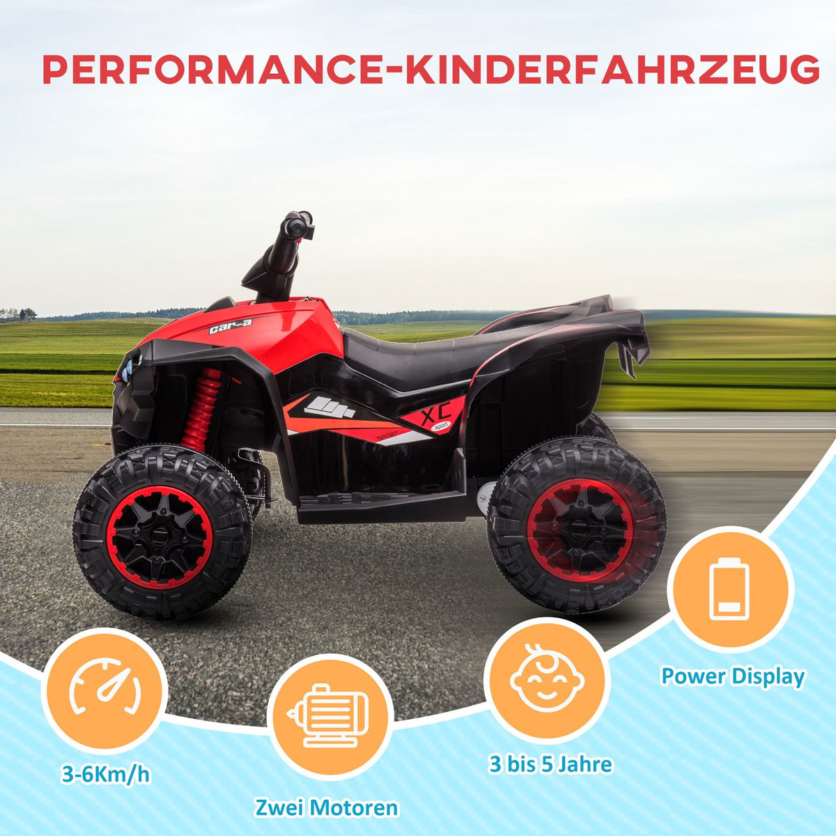 Electric quad for children, children's quad with forward, reverse function, USB port, MP3 music player, children's vehicle with 2 motors