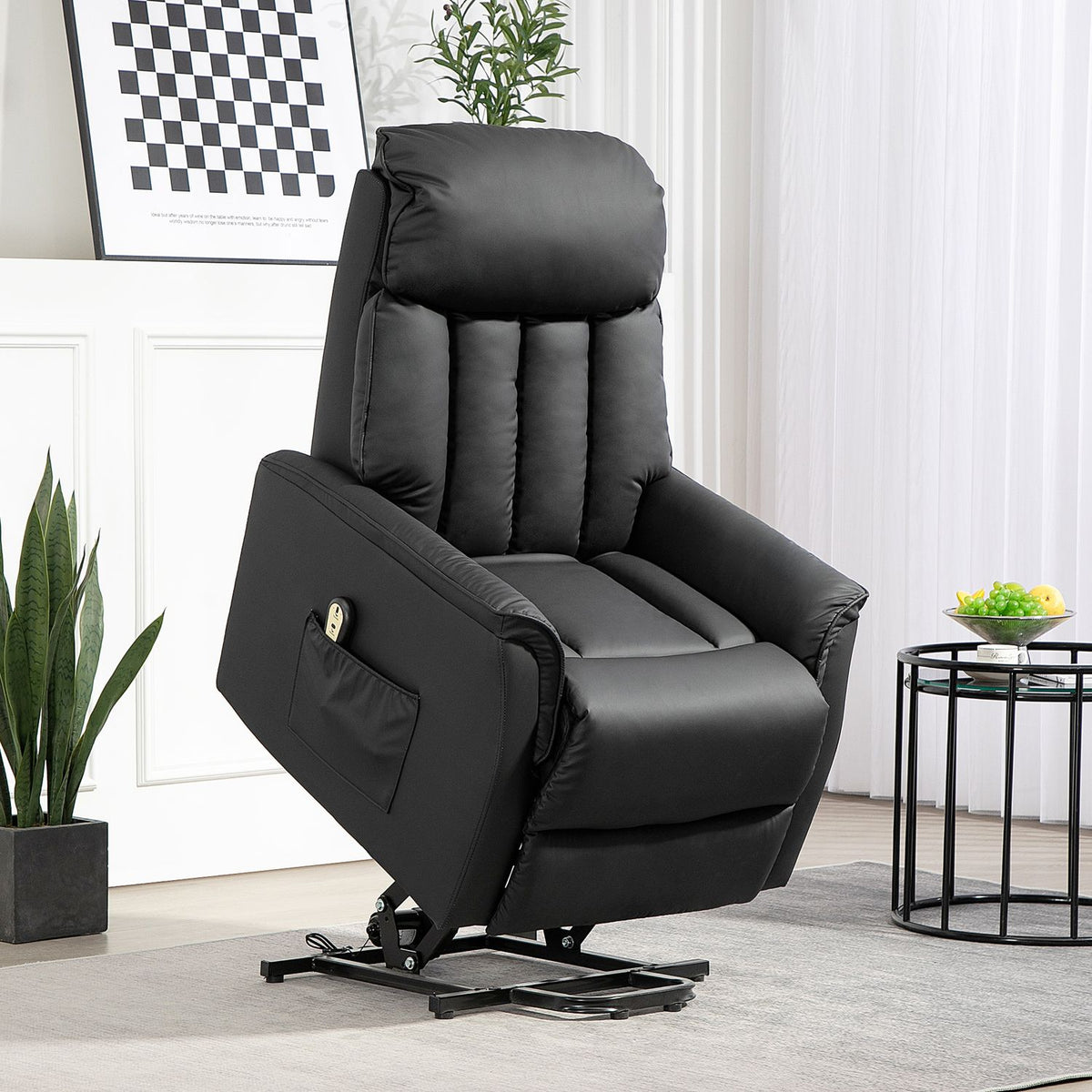 Electric recliner chair, TV chair, armchair with stand-up aid, reclining function, artificial leather, 80 x 94 x 104 cm, black