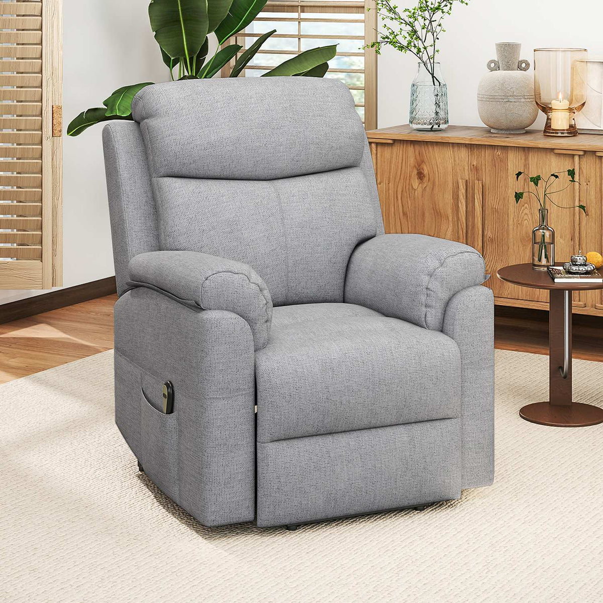 Electric recliner chair, recliner chair with stand-up aid, recliner chair with sleep function, linen look, 83 x 89 x 102 cm, grey
