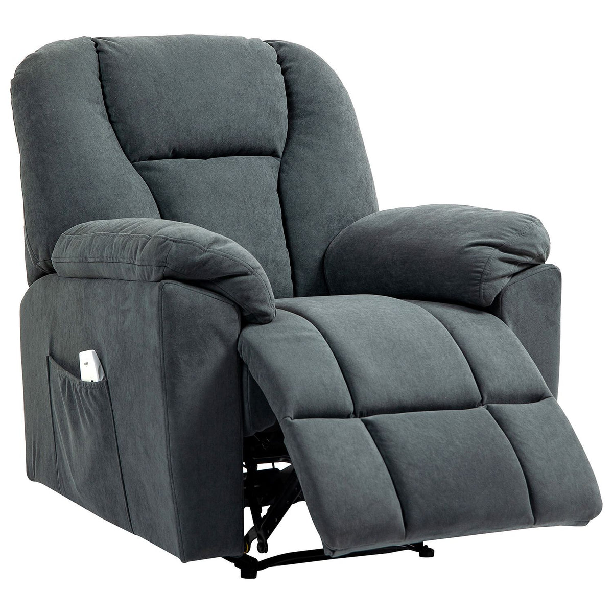Electric relaxation chair, TV chair with reclining function, heat function, massage chair with side pocket, reclining chair with USB ports, pocket spring for living room, dark gray