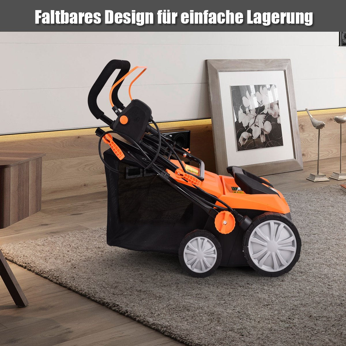 Electric scarifier lawn aerator 1800W 2 levels working depth 67 x 58 x 86 - 104 cm orange