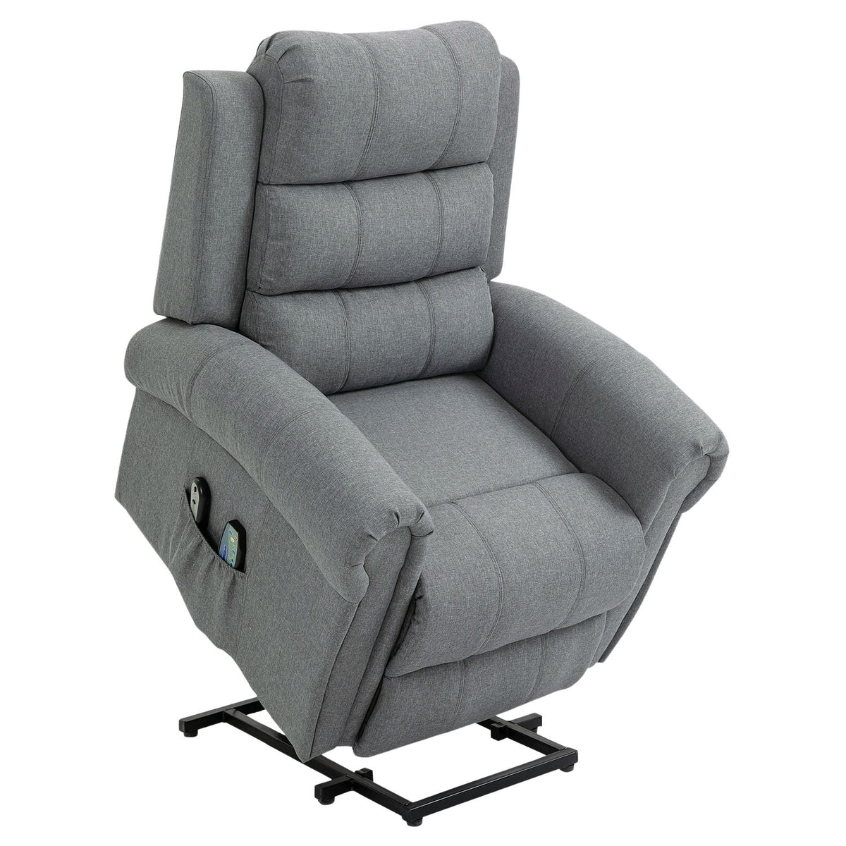 Electric stand-up chair, massage chair with stand-up aid, heat function, remote control, linen, gray, 98 x 96 x 105 cm