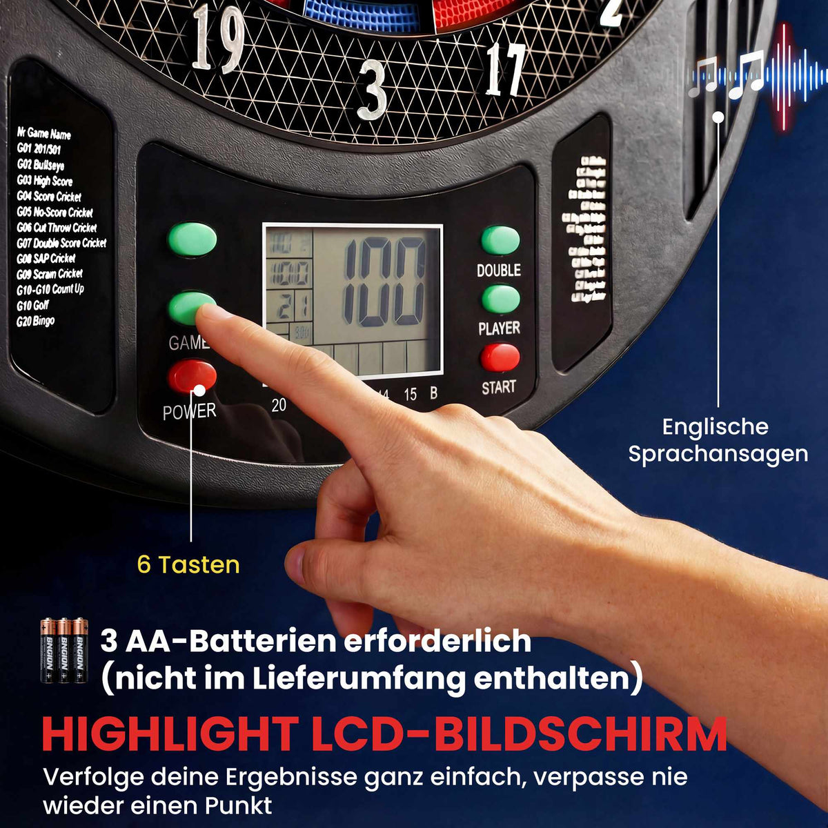 Electronic Dartboard, 1-8 Players, LCD Display, 6 Dart Sets