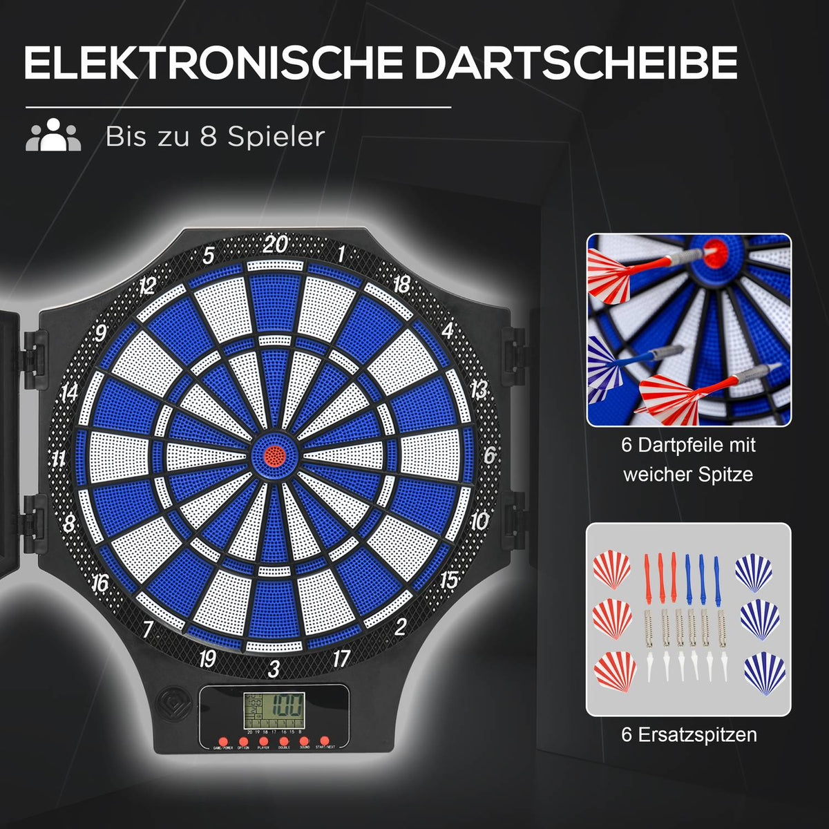 Electronic Dartboard Dartboard With 12 Darts, Replacement Tips, Dart Machine, Lcd Display, For 8 Players