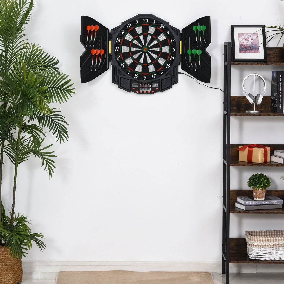 Electronic Dartboard Dartboard With Door Incl. 4 Led 216 Games 12 Arrows Up To 8 Players Abs + Pp 49 X 54.6 X 5.5 Cm