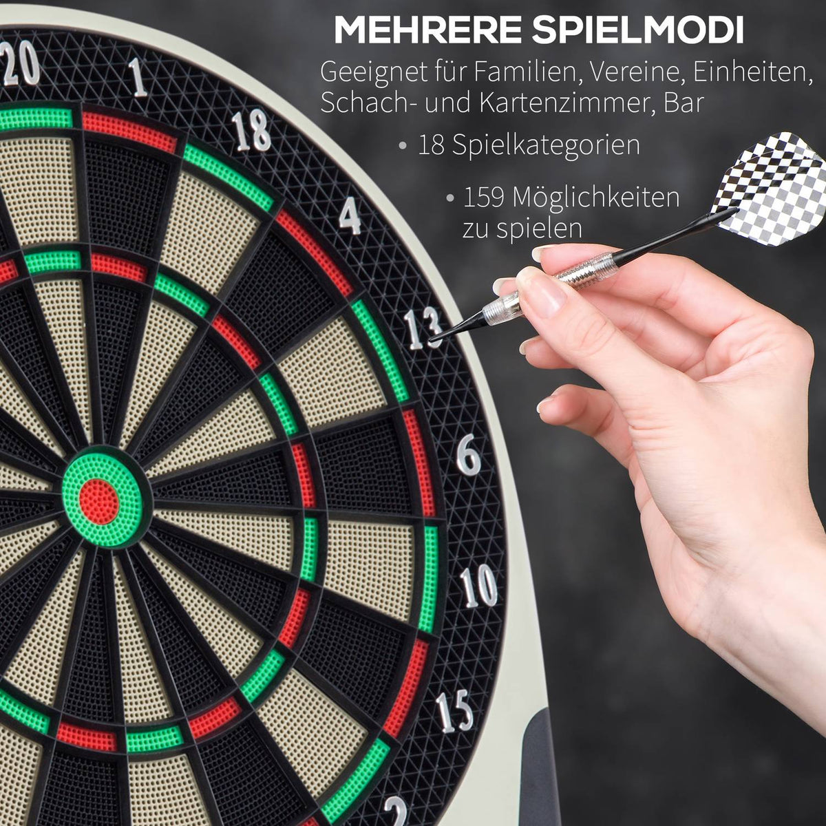 Electronic dartboard, dartboard with LCD display, 6 darts, 24 dart heads, 18 games, 159 hit options, for 8 players