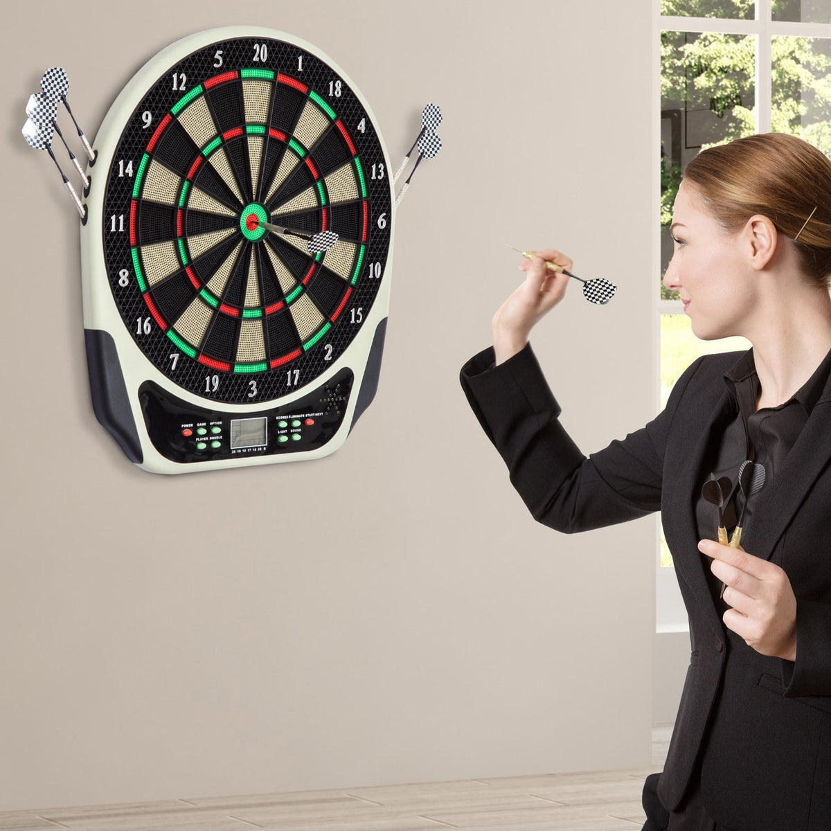 Electronic dartboard, dartboard with LCD display, 6 darts, 24 dart heads, 18 games, 159 hit options, for 8 players