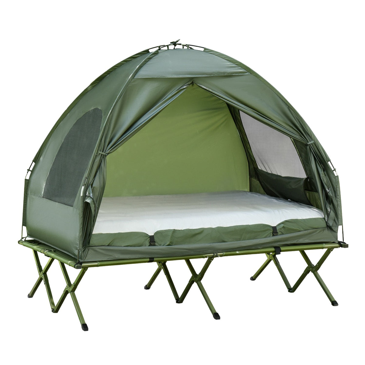Elevated Camping Bed And Tent Camp Bed Dome Tent With Air Mattress With Pump Taffeta Green 193 X 136 X 178 Cm