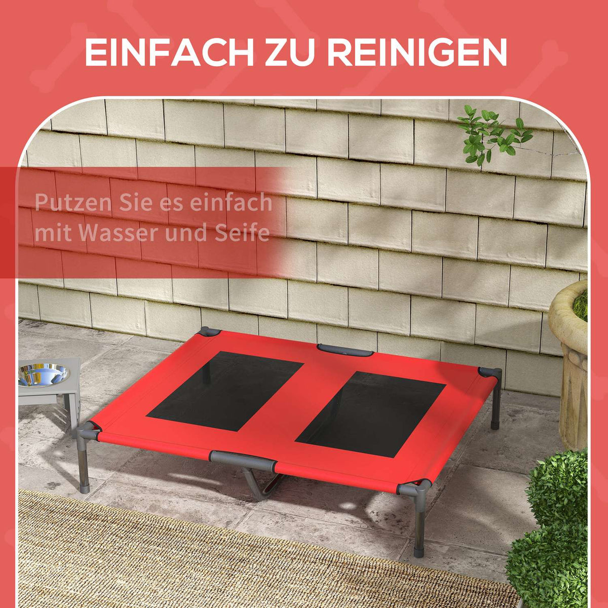 Elevated Dog Bed, Pet Bed, Outdoor Dog Lounger, Breathable Sleeping Place, for Large Dogs, Camping, Oxford, Red, 92 x 76 x 18 cm