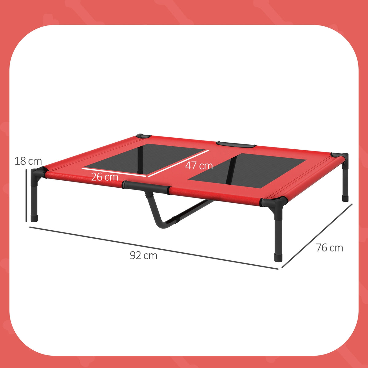 Elevated Dog Bed, Pet Bed, Outdoor Dog Lounger, Breathable Sleeping Place, for Large Dogs, Camping, Oxford, Red, 92 x 76 x 18 cm