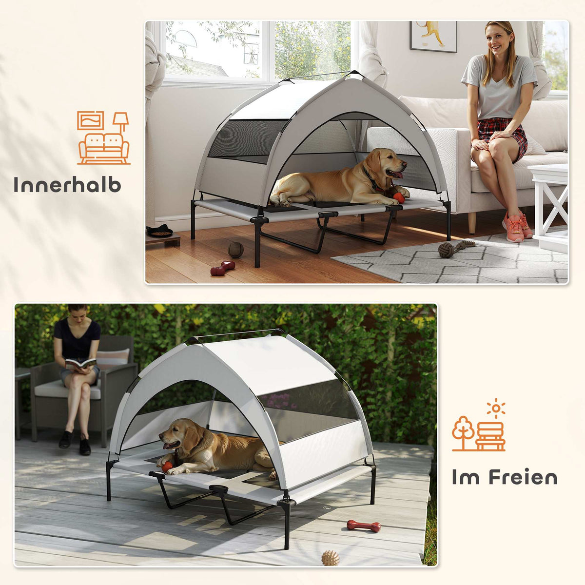 Elevated Dog Bed with Canopy, Breathable Mesh, Portable