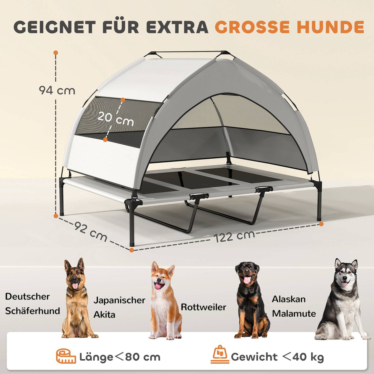 Elevated Dog Bed with Canopy, Breathable Mesh, Portable
