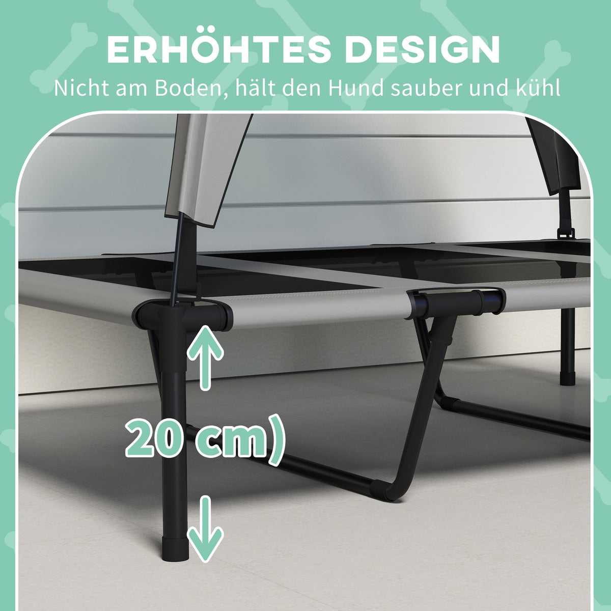 Elevated Dog Bed with Canopy, Pet Bed, Outdoor Dog Lounger with Roof, Breathable, for Large Dogs Light Gray Oxford 106 x 76 x 94 cm