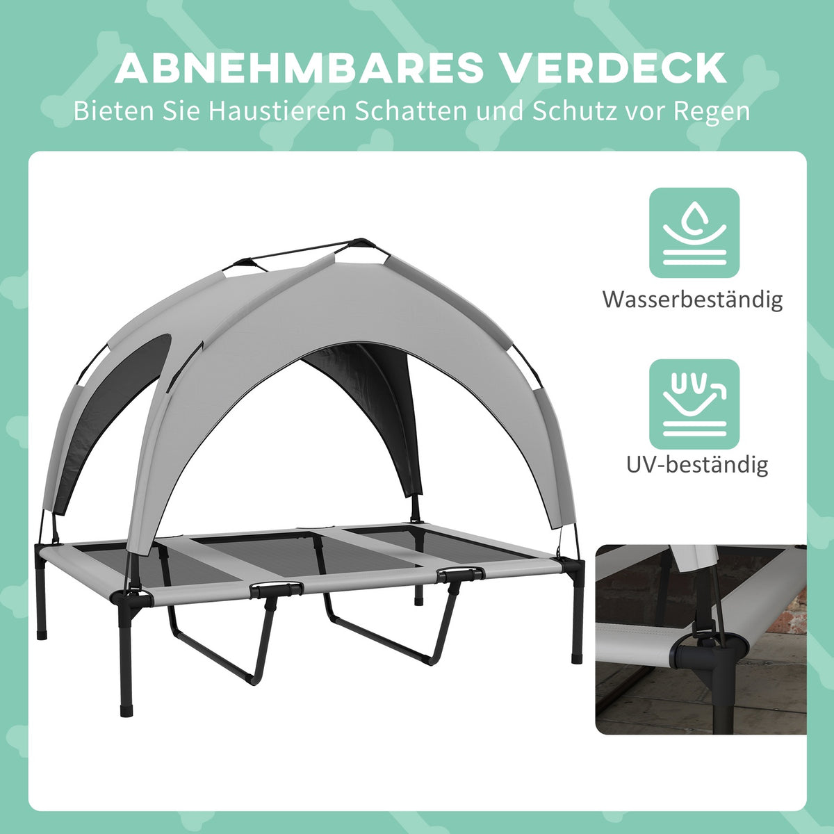 Elevated Dog Bed with Canopy, Pet Bed, Outdoor Dog Lounger with Roof, Breathable, for Large Dogs Light Gray Oxford 106 x 76 x 94 cm