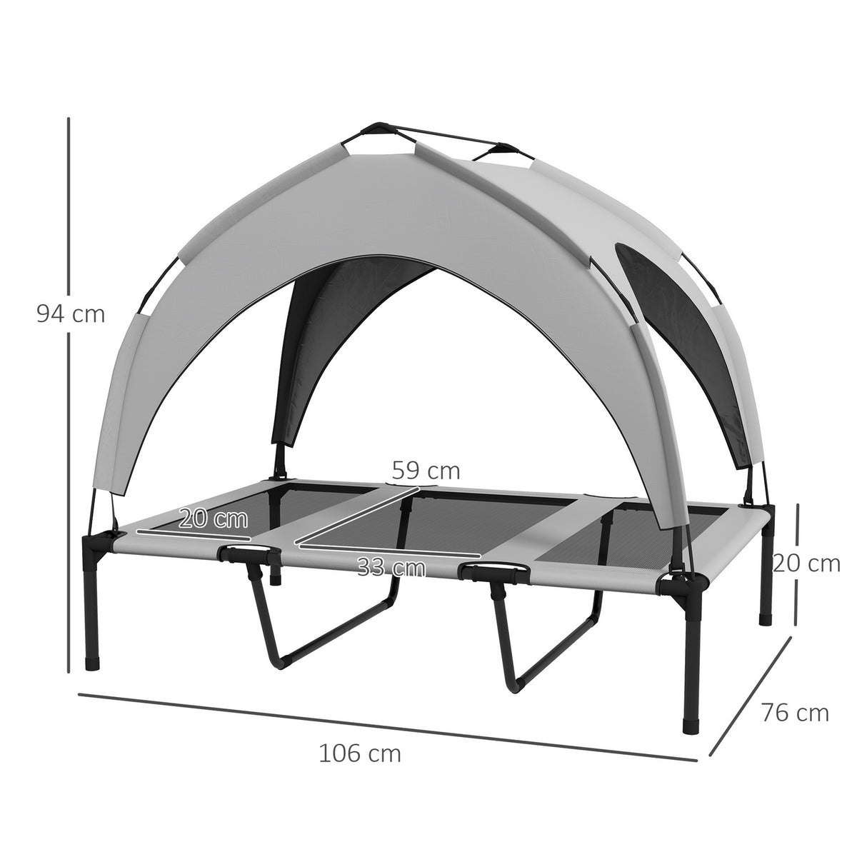 Elevated Dog Bed with Canopy, Pet Bed, Outdoor Dog Lounger with Roof, Breathable, for Large Dogs Light Gray Oxford 106 x 76 x 94 cm