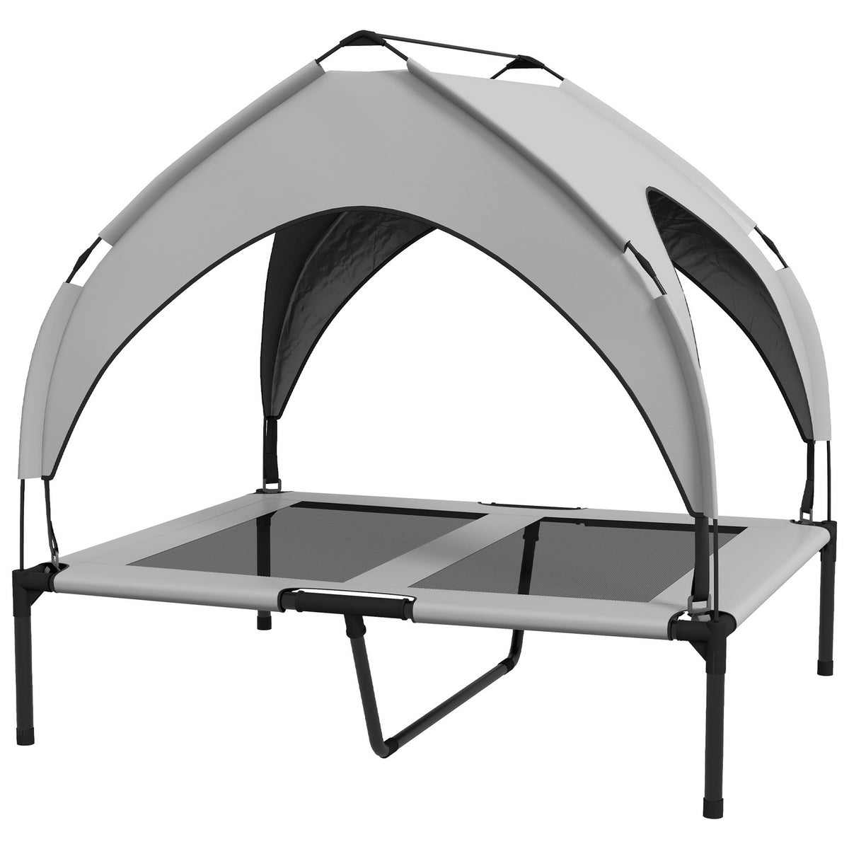 Elevated Dog Bed with Canopy, Pet Bed, Outdoor Dog Lounger with Roof, Breathable, for Large Dogs Light Gray Oxford 91 x 76 x 89 cm