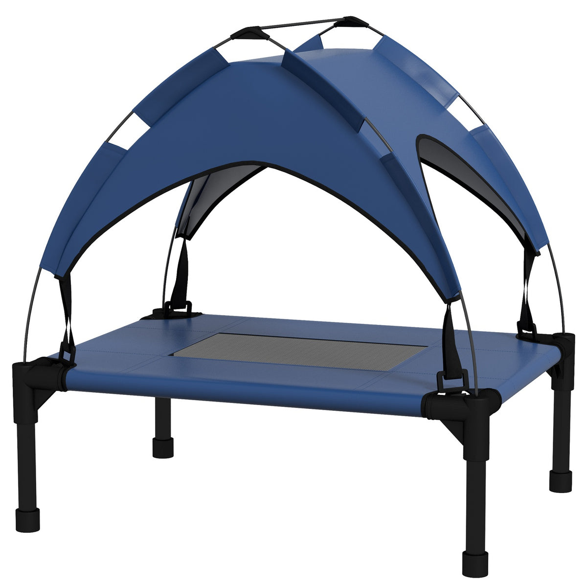 Elevated Dog Bed with Canopy, Pet Bed, Outdoor Dog Lounger with Roof, Breathable, for Mini and Small Dogs Dark Blue Oxford 61 x 46 x 63 cm