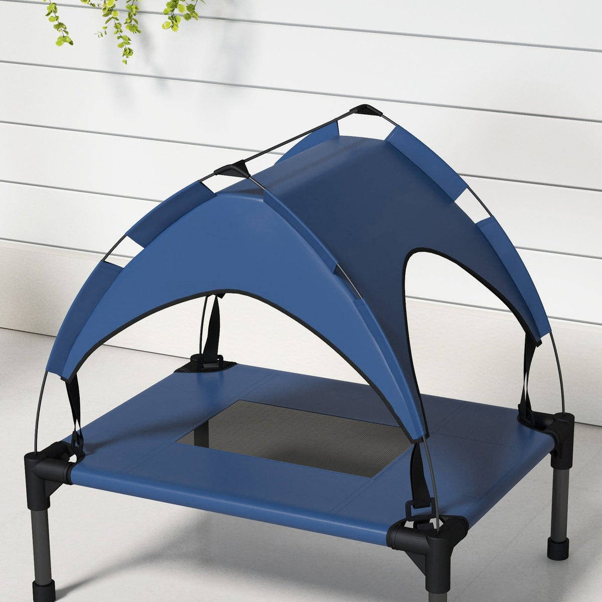 Elevated Dog Bed with Canopy, Pet Bed, Outdoor Dog Lounger with Roof, Breathable, for Mini and Small Dogs Dark Blue Oxford 61 x 46 x 63 cm