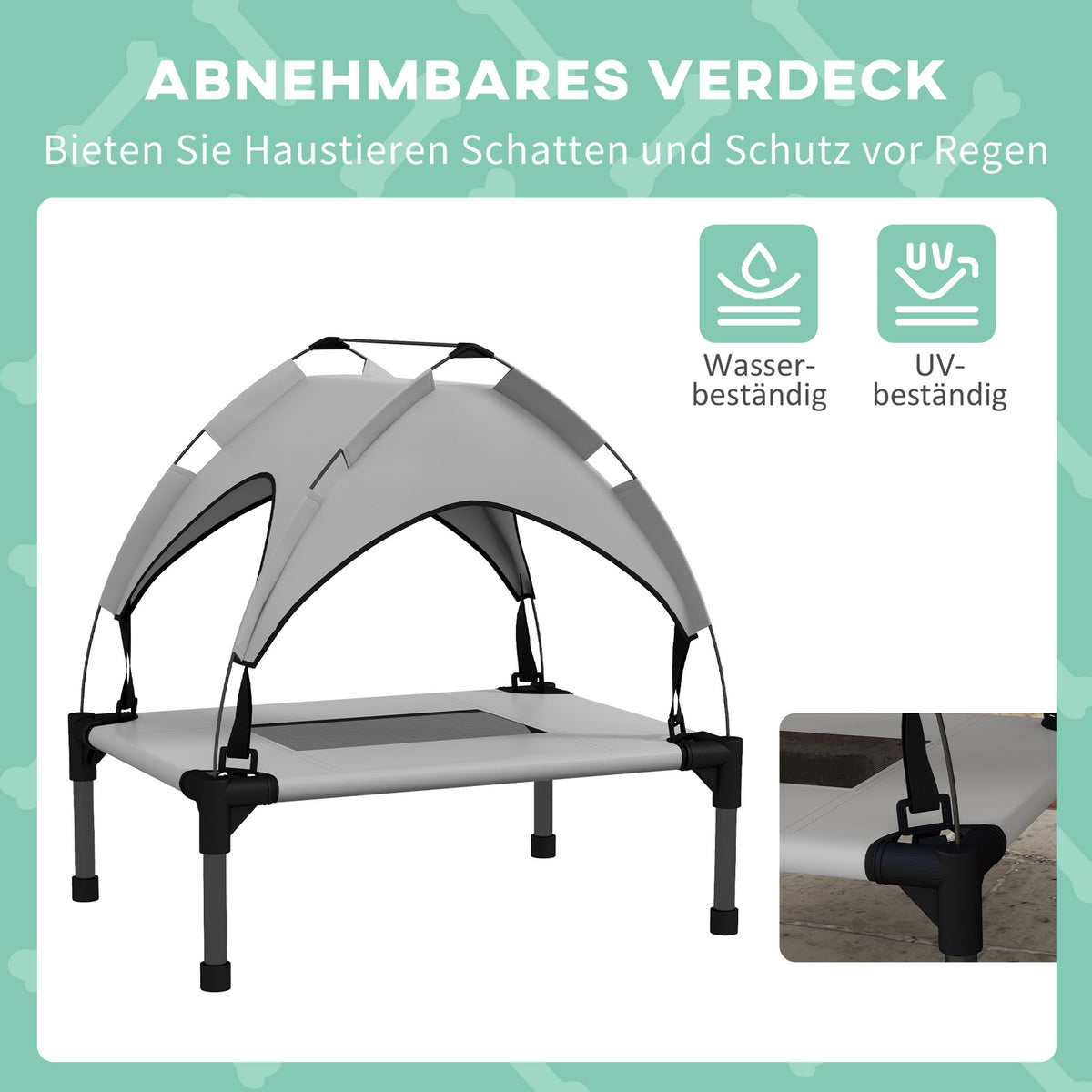 Elevated Dog Bed with Canopy, Pet Bed, Outdoor Dog Lounger with Roof, Breathable, for Mini and Small Dogs Light Gray Oxford 61 x 46 x 63 cm
